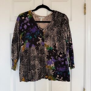 Dana Buchman Patterned Cardigan Sweater Three Quarter Length Sleeves Size XL